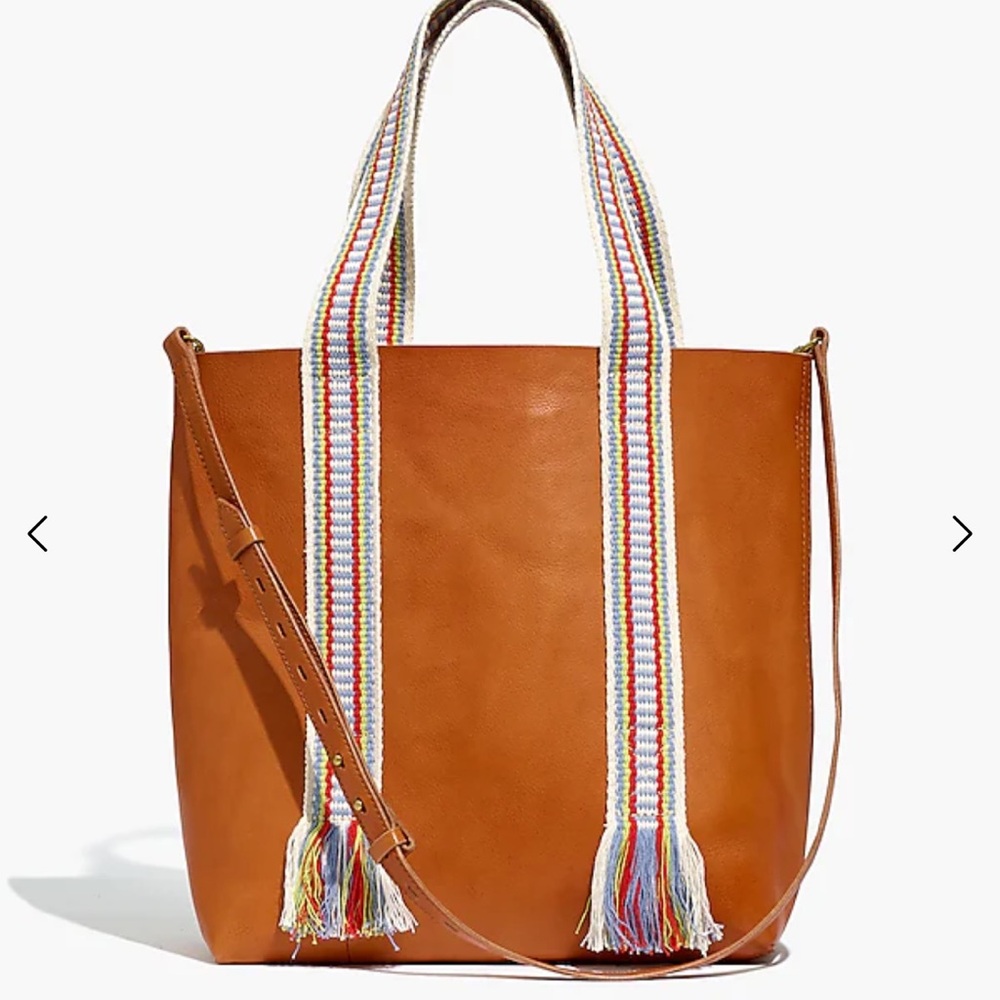 Madewell AH909 Transport Tan Leather Tote Woven Handle Edition Crossbody Strap